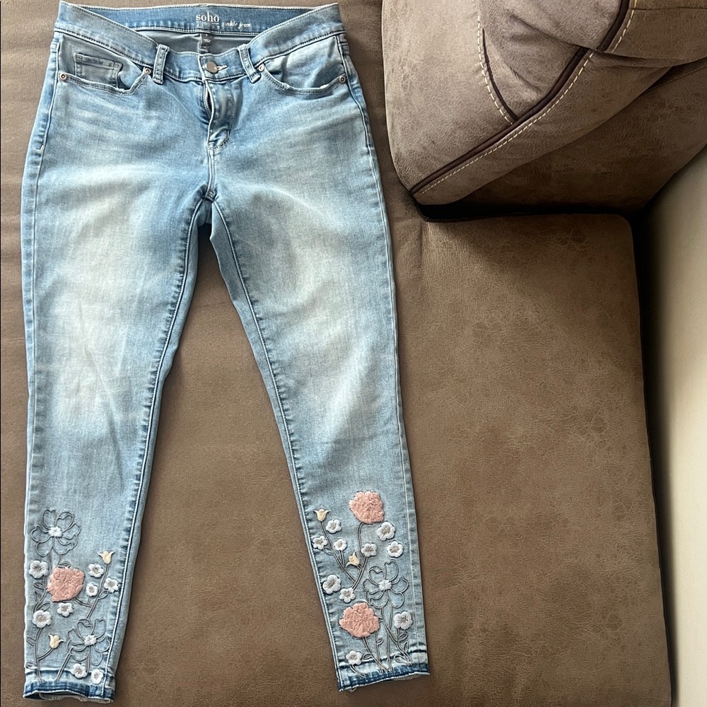 Soho Blue Jeans with Pink Floral Embroidery